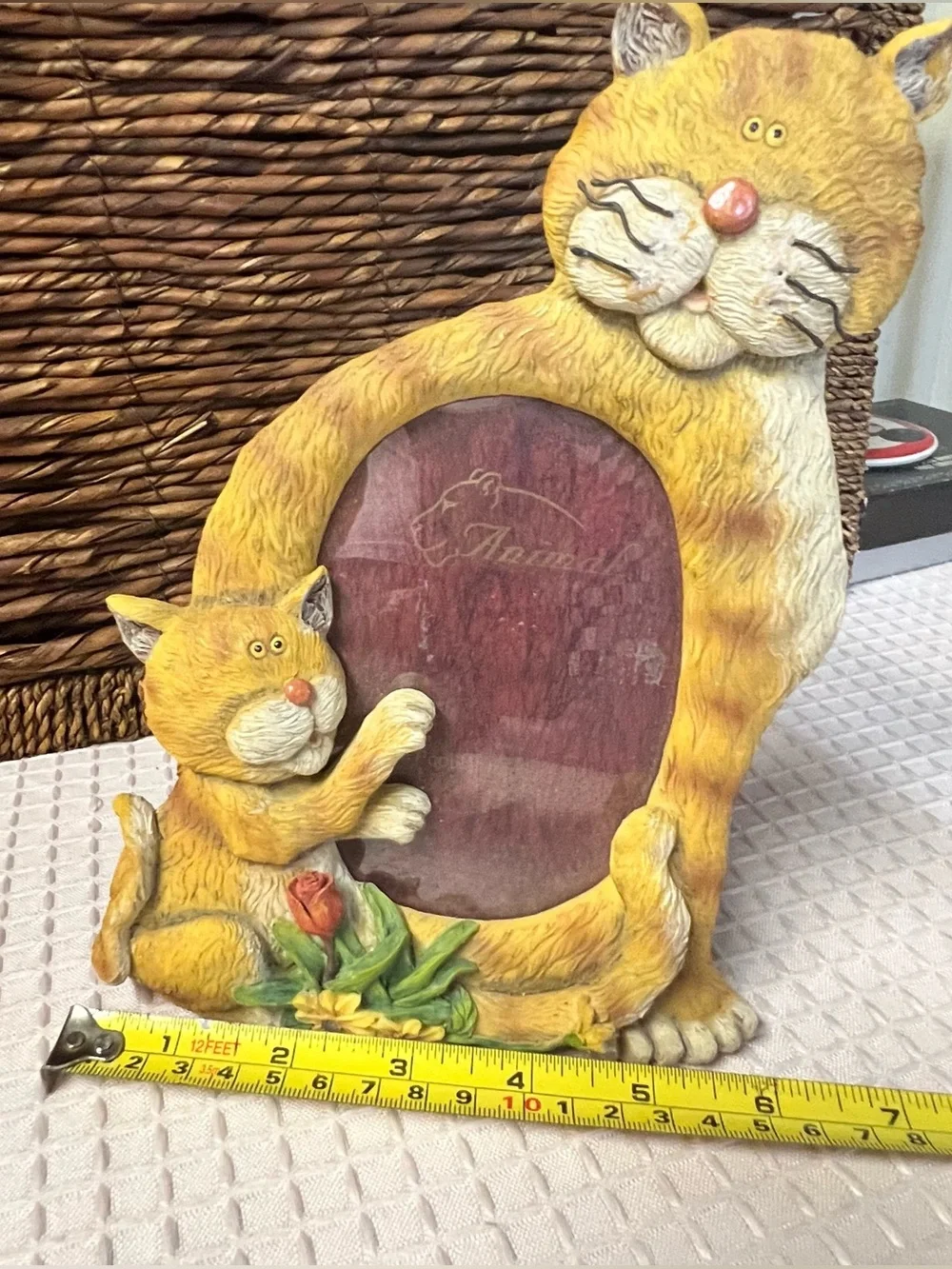 Orange Tabby Cat & Kitten Picture Frame 3D Resin Vintage Whimsical